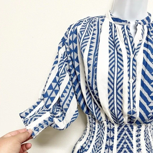 Never A Wallflower Womens Blue White India Handloom Cynthia Dress Size XS - Picture 5 of 11